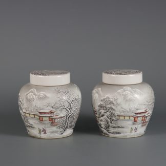 Famille Rose Tea Caddy Pair Master Series