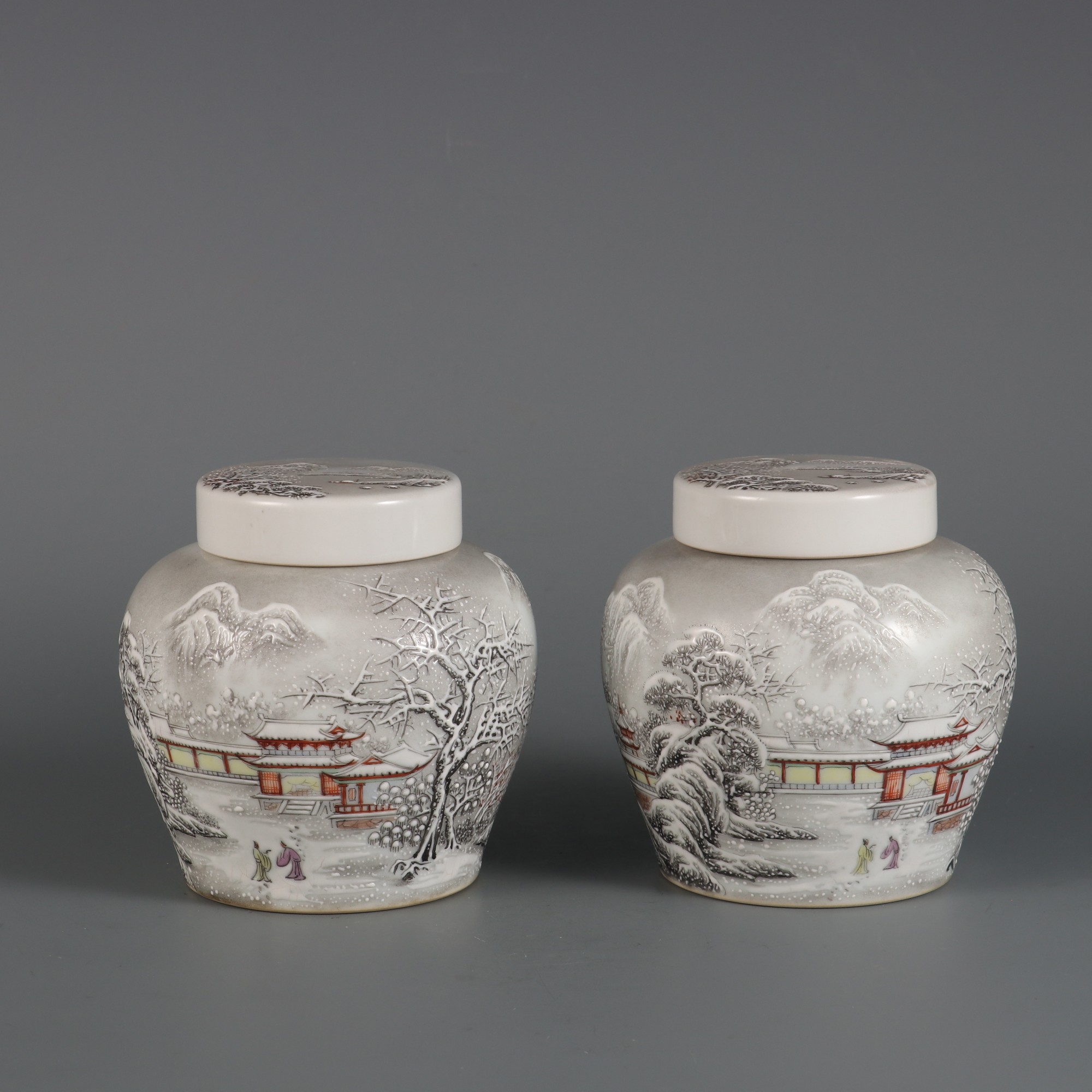 Famille Rose Tea Caddy Pair Master Series