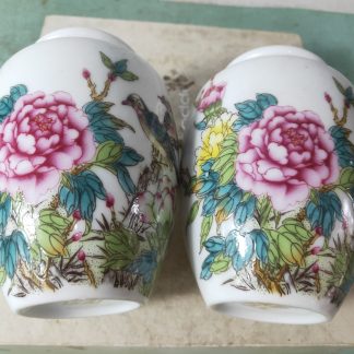 Famille Rose Tea Caddy Pair Signature