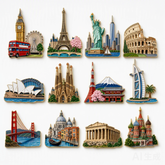 City Landmark Enamel Fridge Magnet Set
