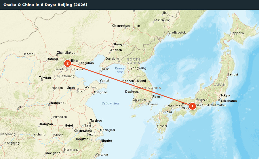 Route map for Osaka & China in 6 Days: Beijing (2026)