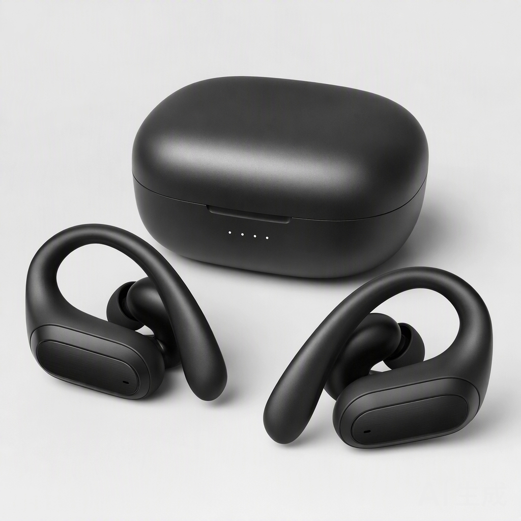 Sport AI Earbuds with Ear Hooks — Black